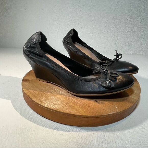 Trotta & Pagano black leather wedge heels with tassel size 39 size 8.5 - Picture 2 of 9